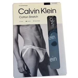 Calvin Klein Mens Cotton Stretch Jockstrap 3-Pack Black XL